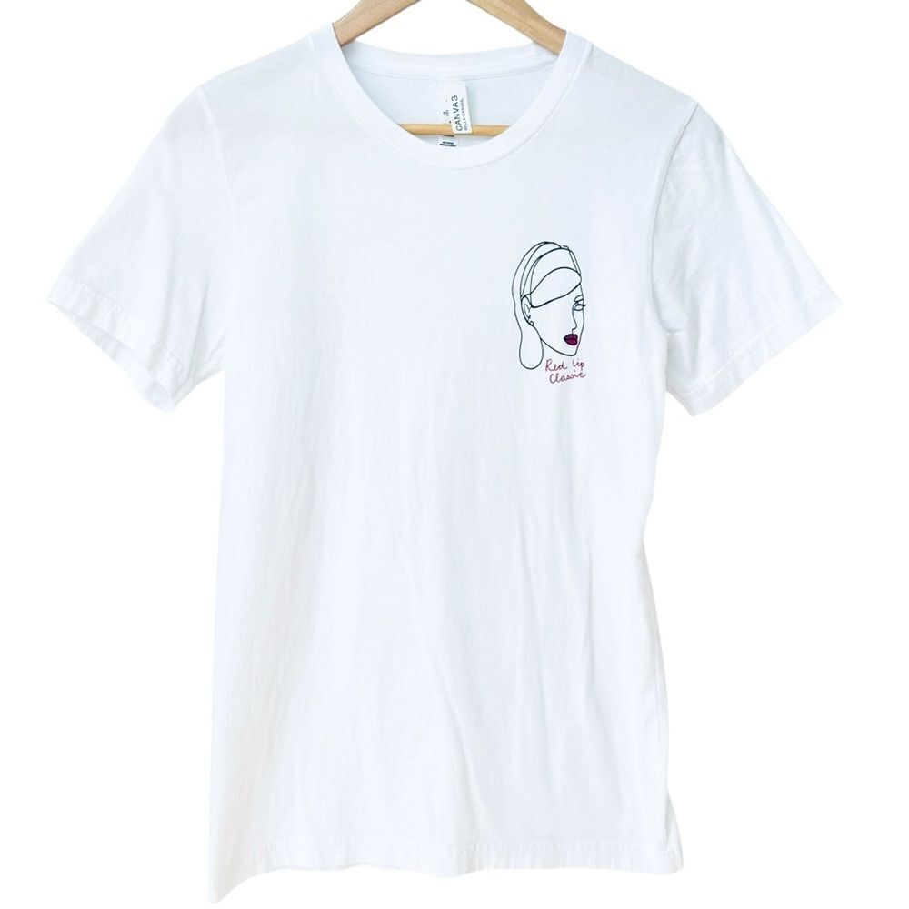 Bella Canvas Taylor Swift Red Lip Classic Short Sleeve White Cotton Tee. Small.